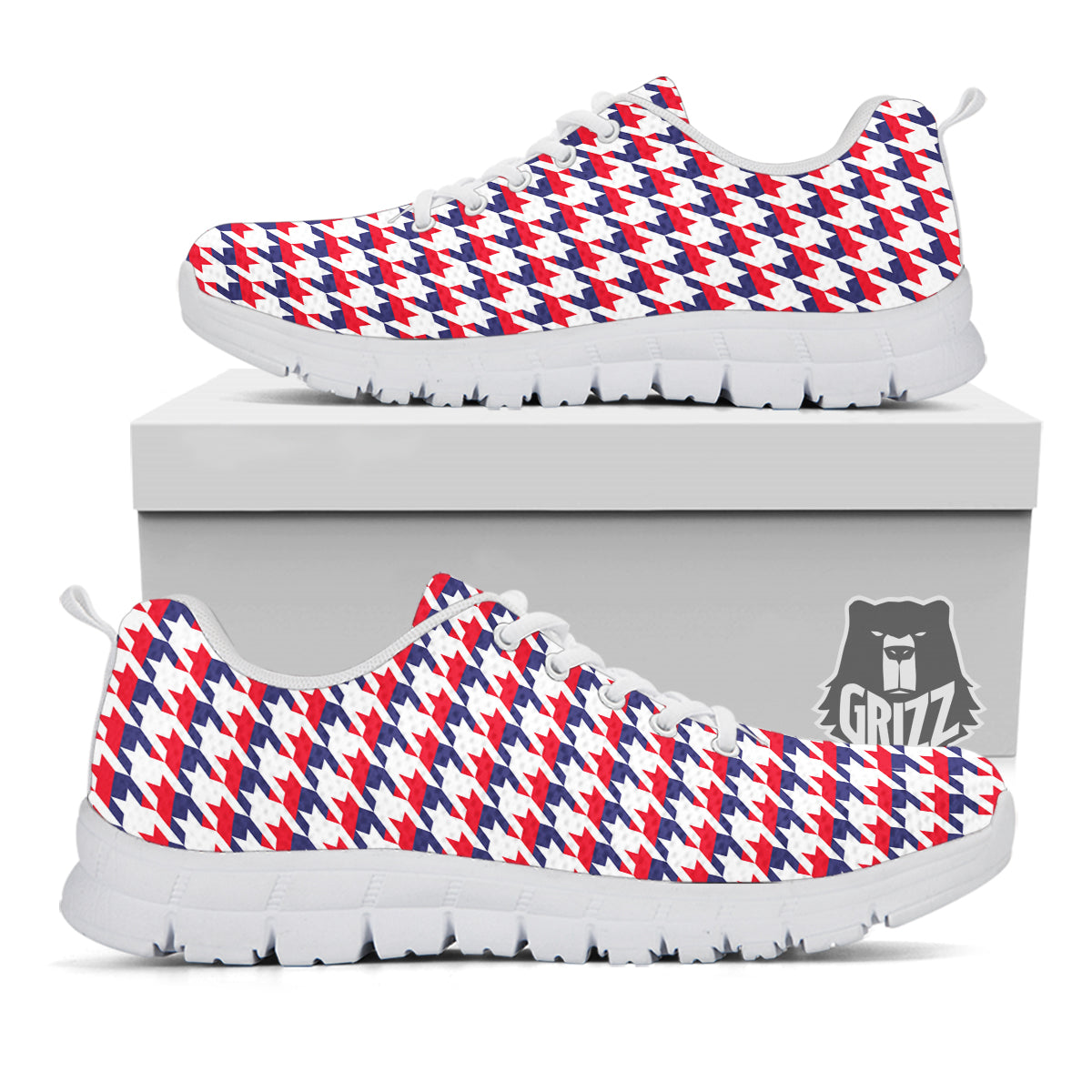 Houndstooth American Print Pattern White Sneaker-grizzshop
