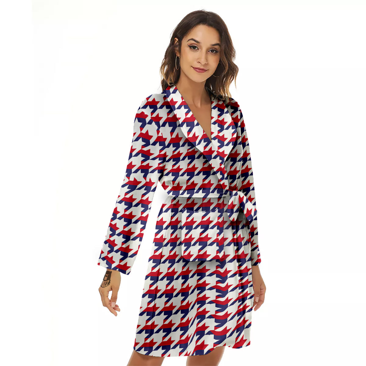 Houndstooth American Print Pattern Women's Robe-grizzshop
