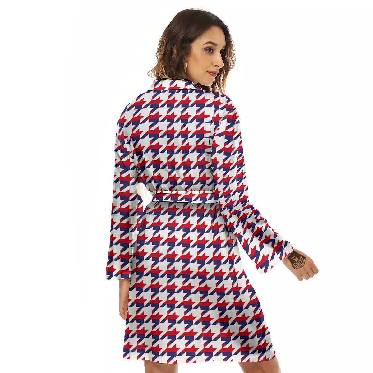 Houndstooth American Print Pattern Women's Robe-grizzshop