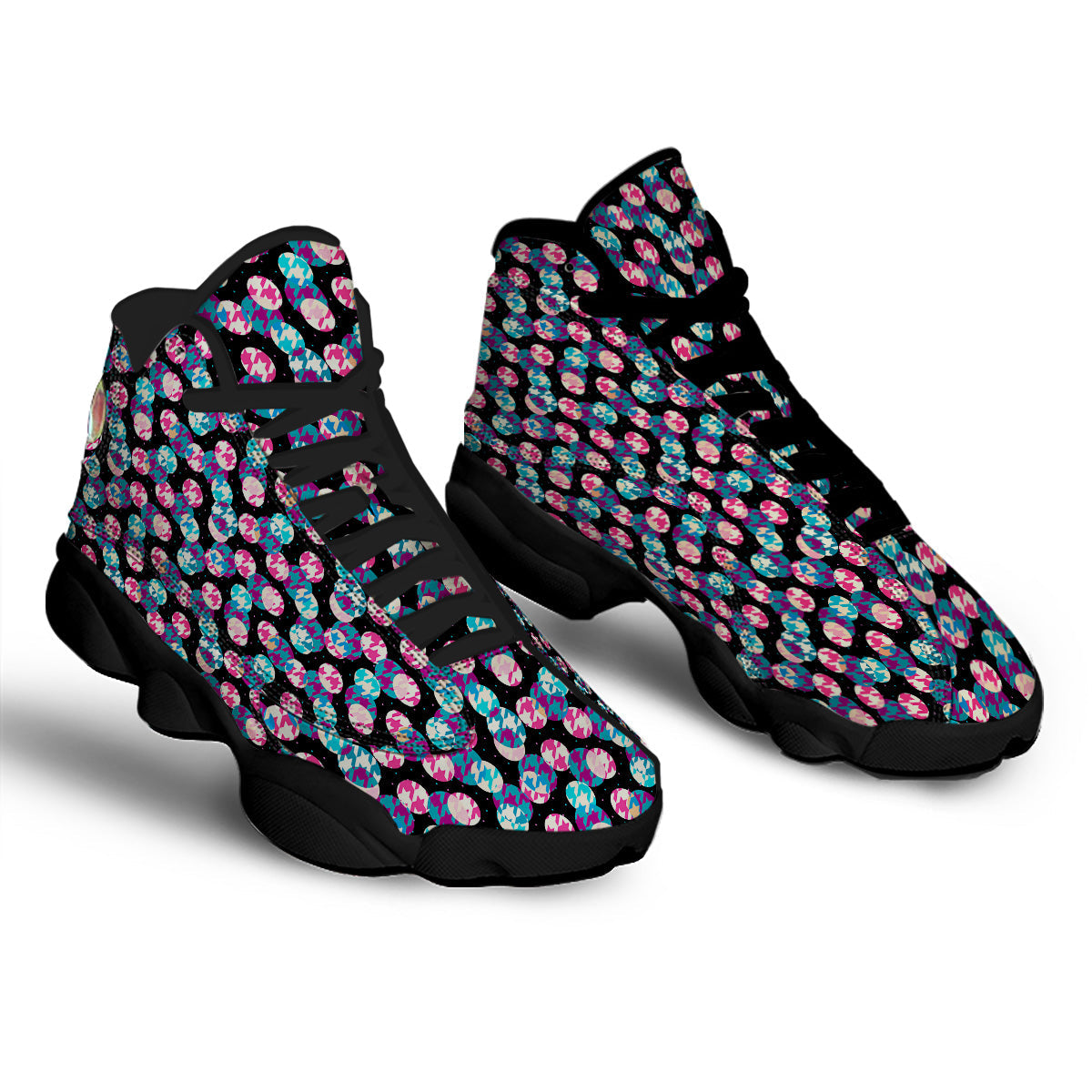 Houndstooth And Classic Polka Dot Print Pattern Black Basketball Shoes-grizzshop