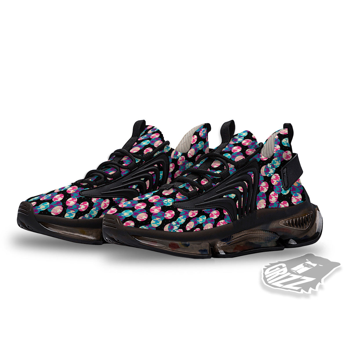 Houndstooth And Classic Polka Dot Print Pattern Black Gym Shoes-grizzshop