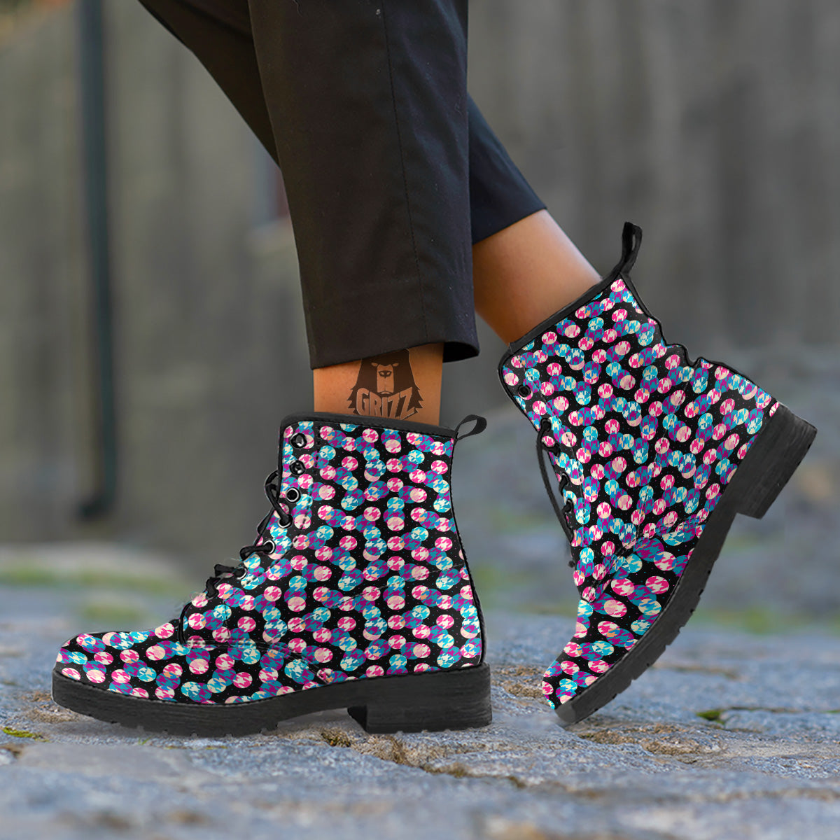 Houndstooth And Classic Polka Dot Print Pattern Leather Boots-grizzshop