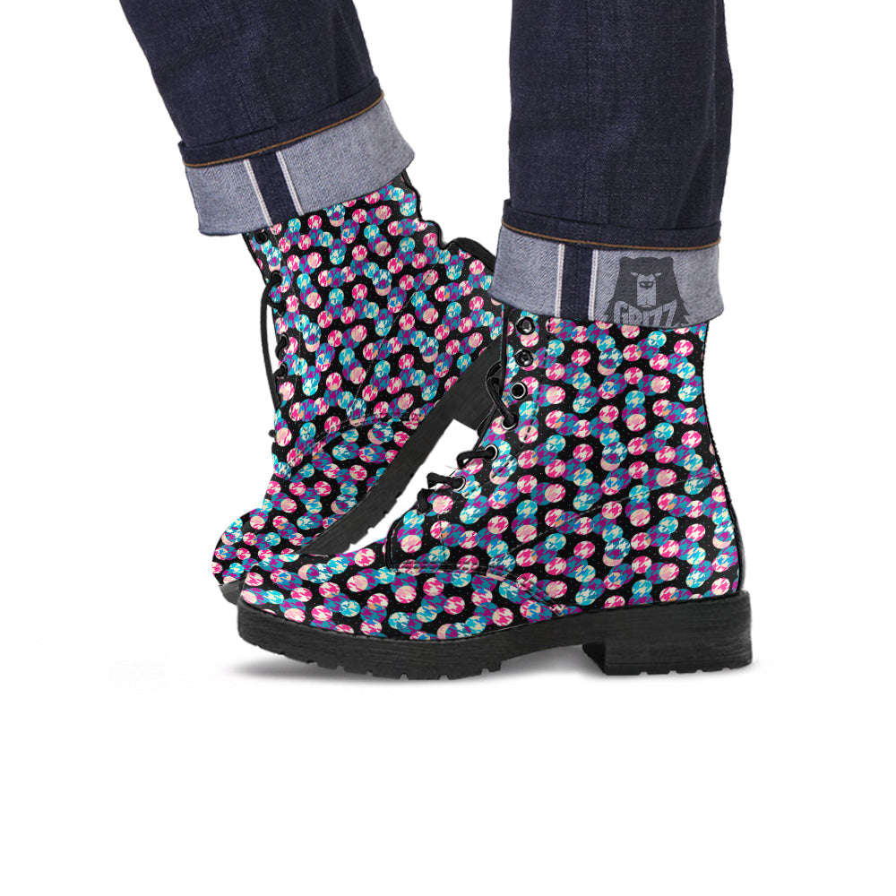Houndstooth And Classic Polka Dot Print Pattern Leather Boots-grizzshop