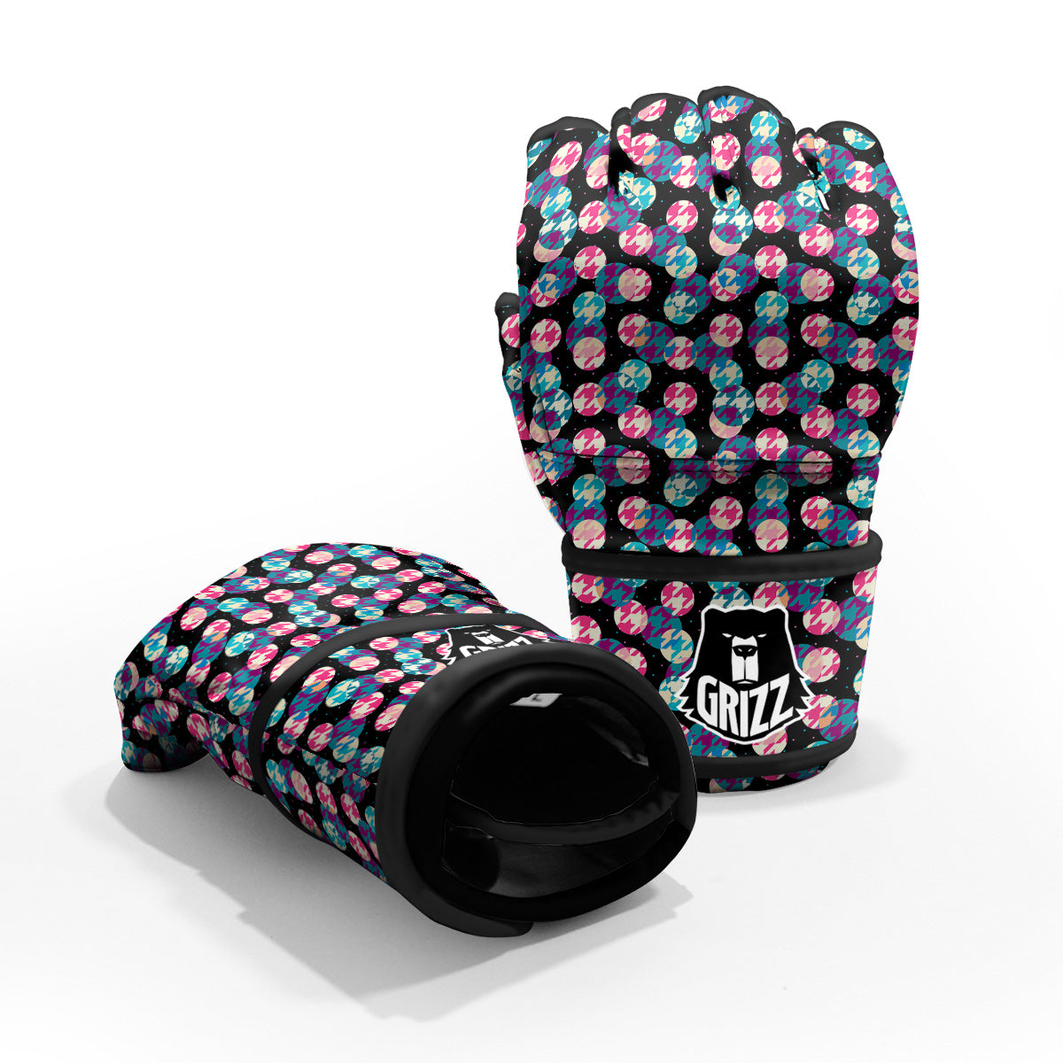 Houndstooth And Classic Polka Dot Print Pattern MMA Gloves-grizzshop