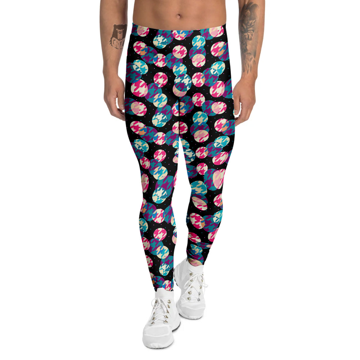 Houndstooth And Classic Polka Dot Print Pattern Men's Leggings-grizzshop