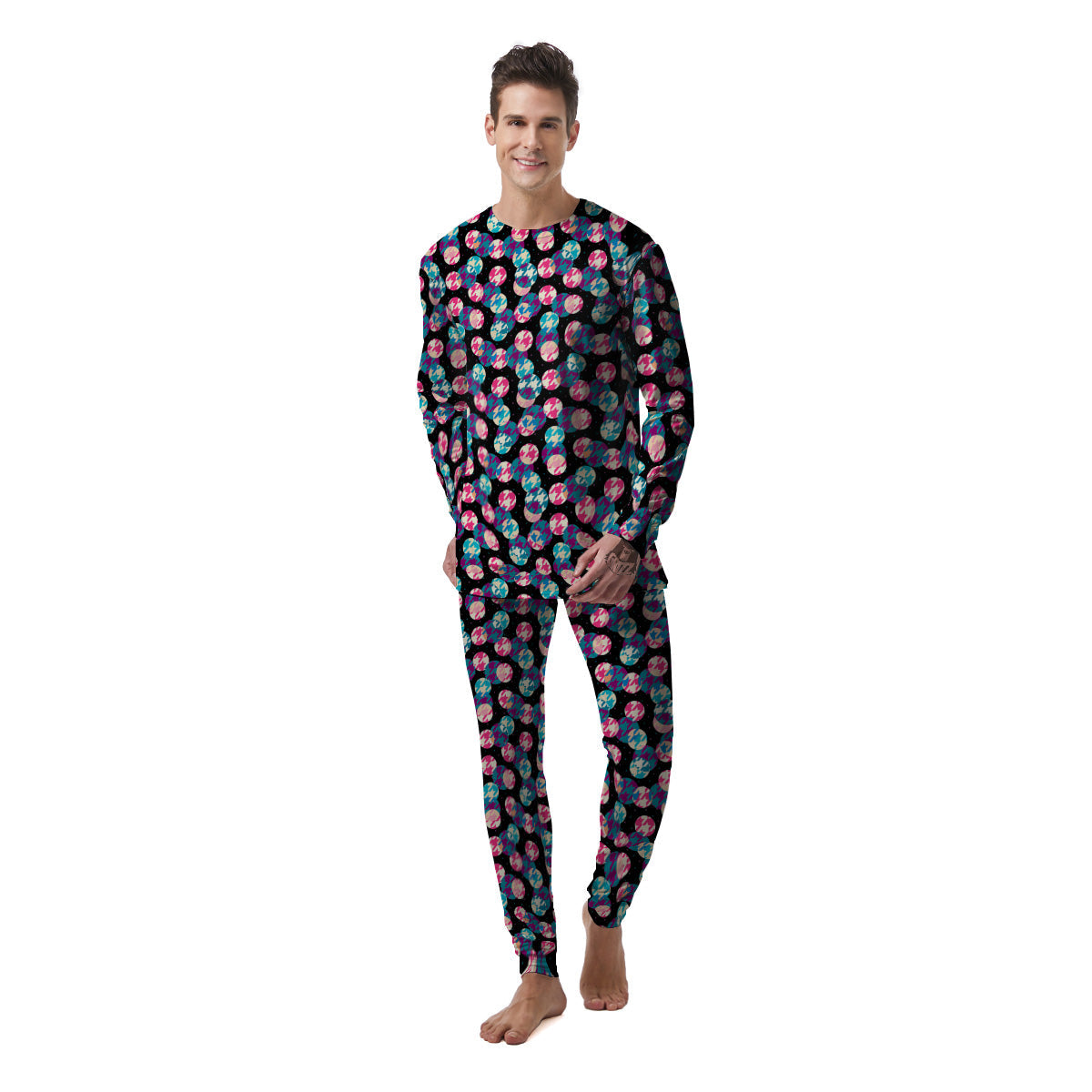 Houndstooth And Classic Polka Dot Print Pattern Men's Pajamas-grizzshop