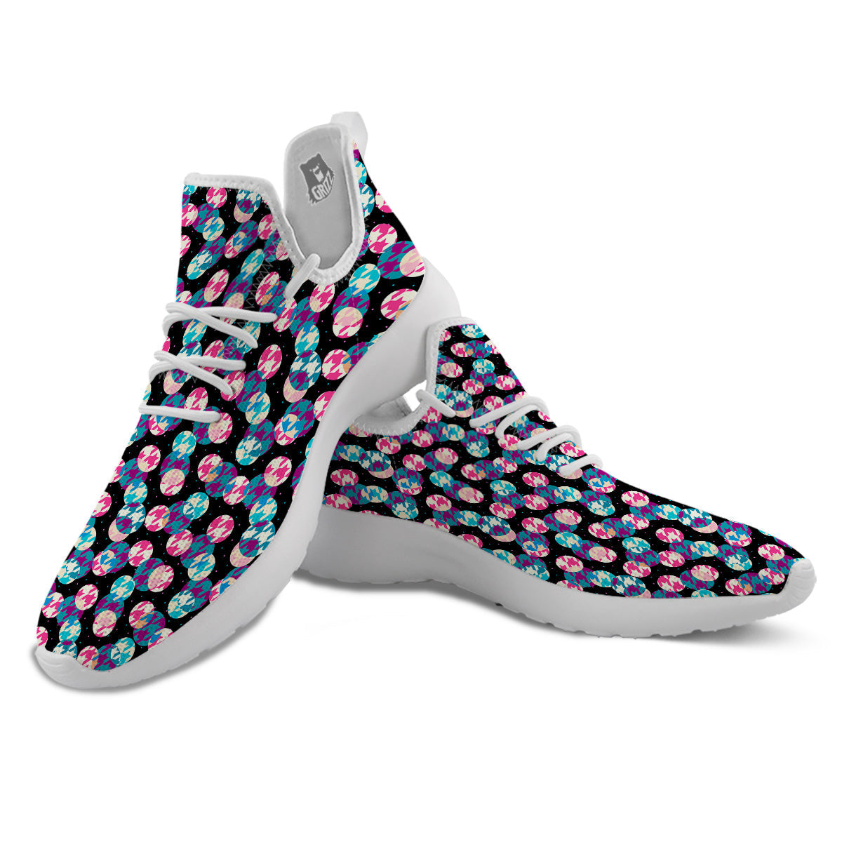 Houndstooth And Classic Polka Dot Print Pattern White Athletic Shoes-grizzshop