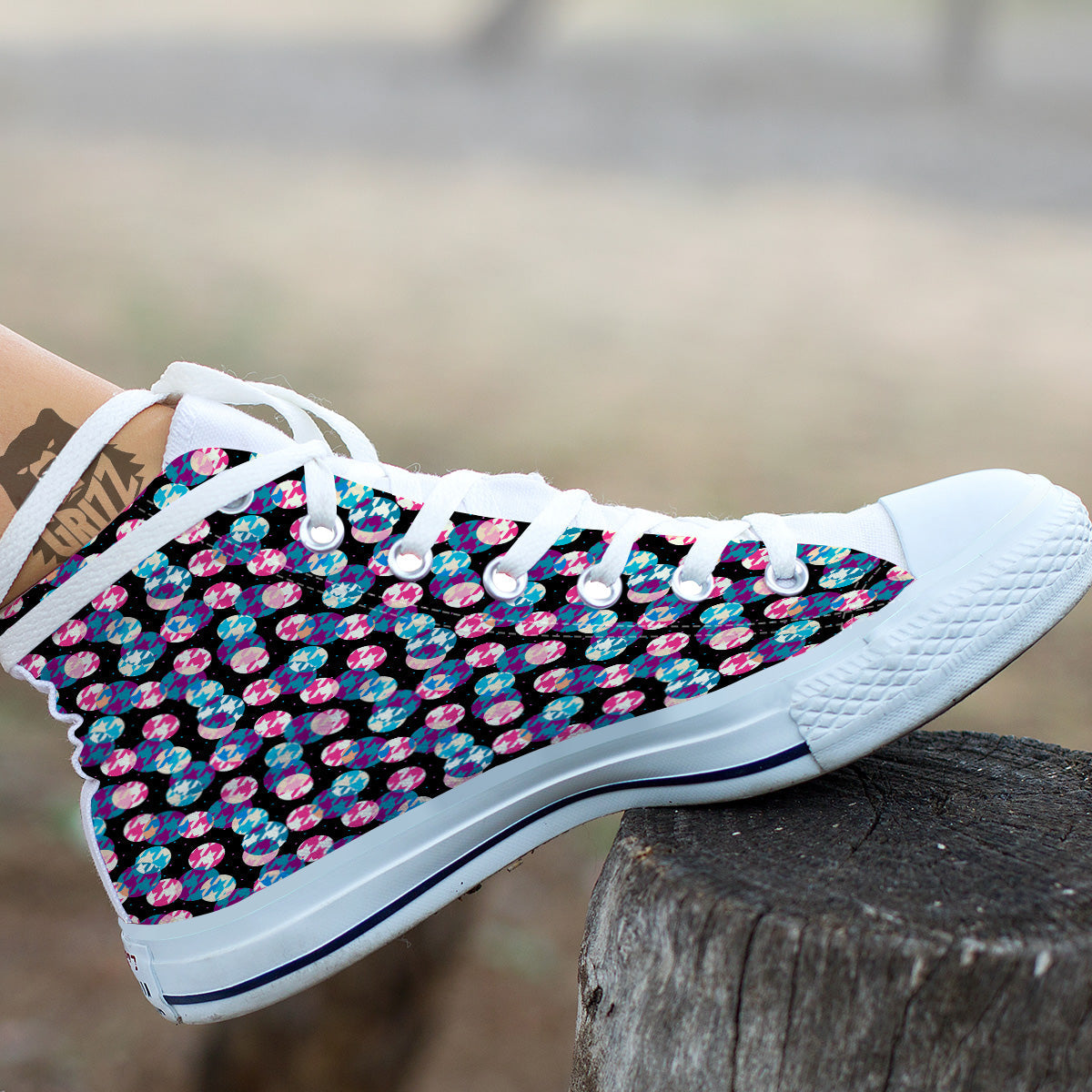 Houndstooth And Classic Polka Dot Print Pattern White High Top Shoes-grizzshop