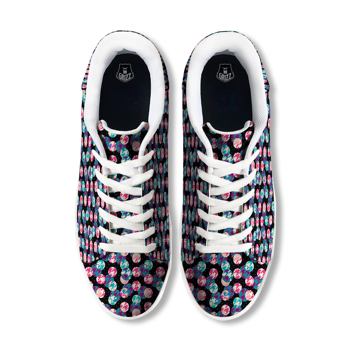Houndstooth And Classic Polka Dot Print Pattern White Low Top Sneakers-grizzshop
