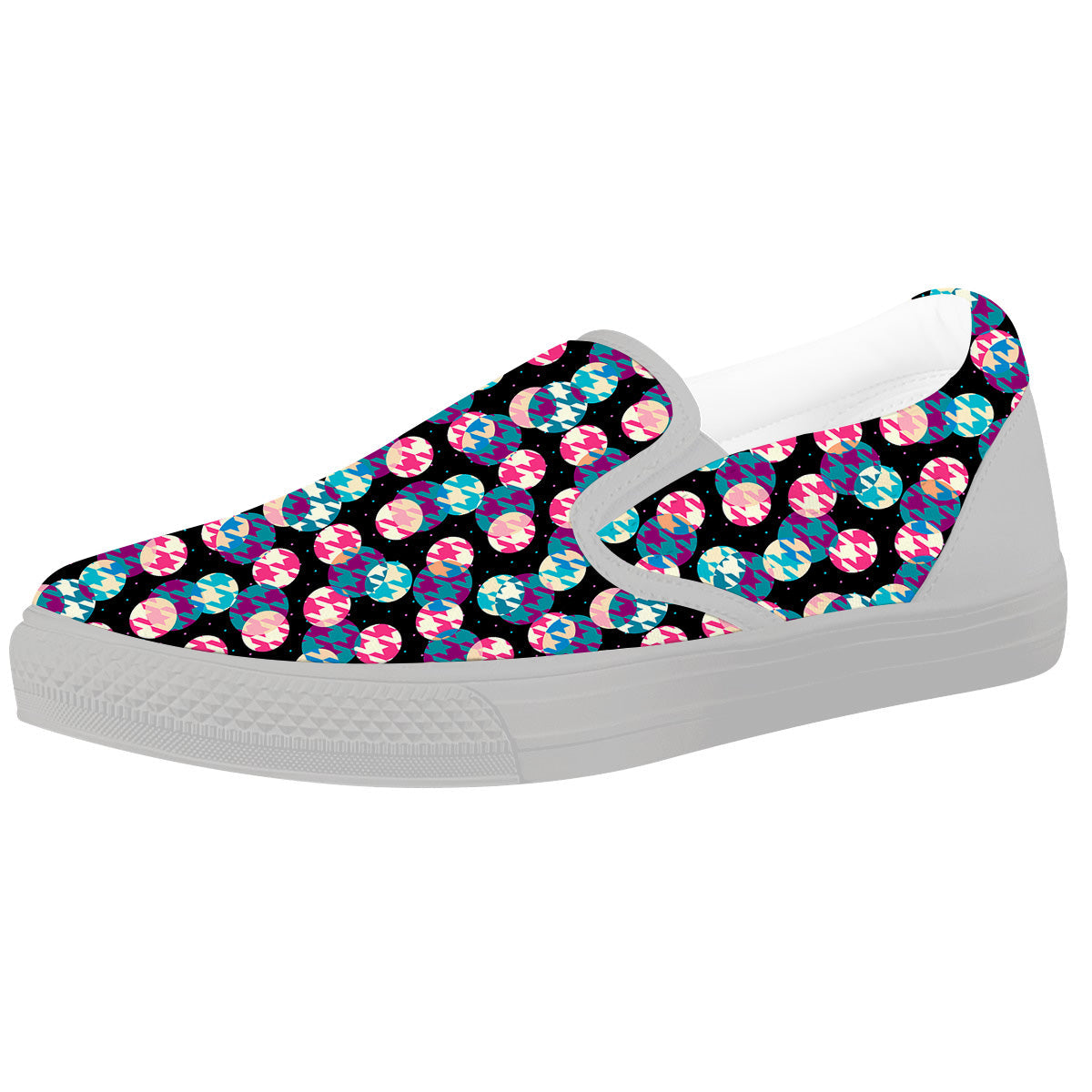 Houndstooth And Classic Polka Dot Print Pattern White Slip On Shoes-grizzshop
