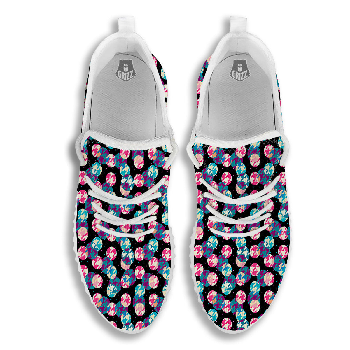 Houndstooth And Classic Polka Dot Print Pattern White Walking Shoes-grizzshop