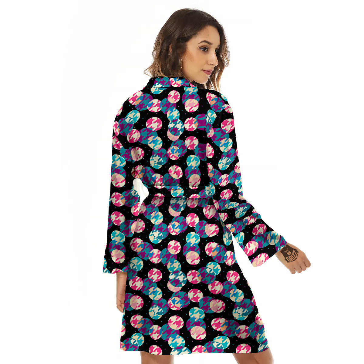 Houndstooth And Classic Polka Dot Print Pattern Women's Robe-grizzshop