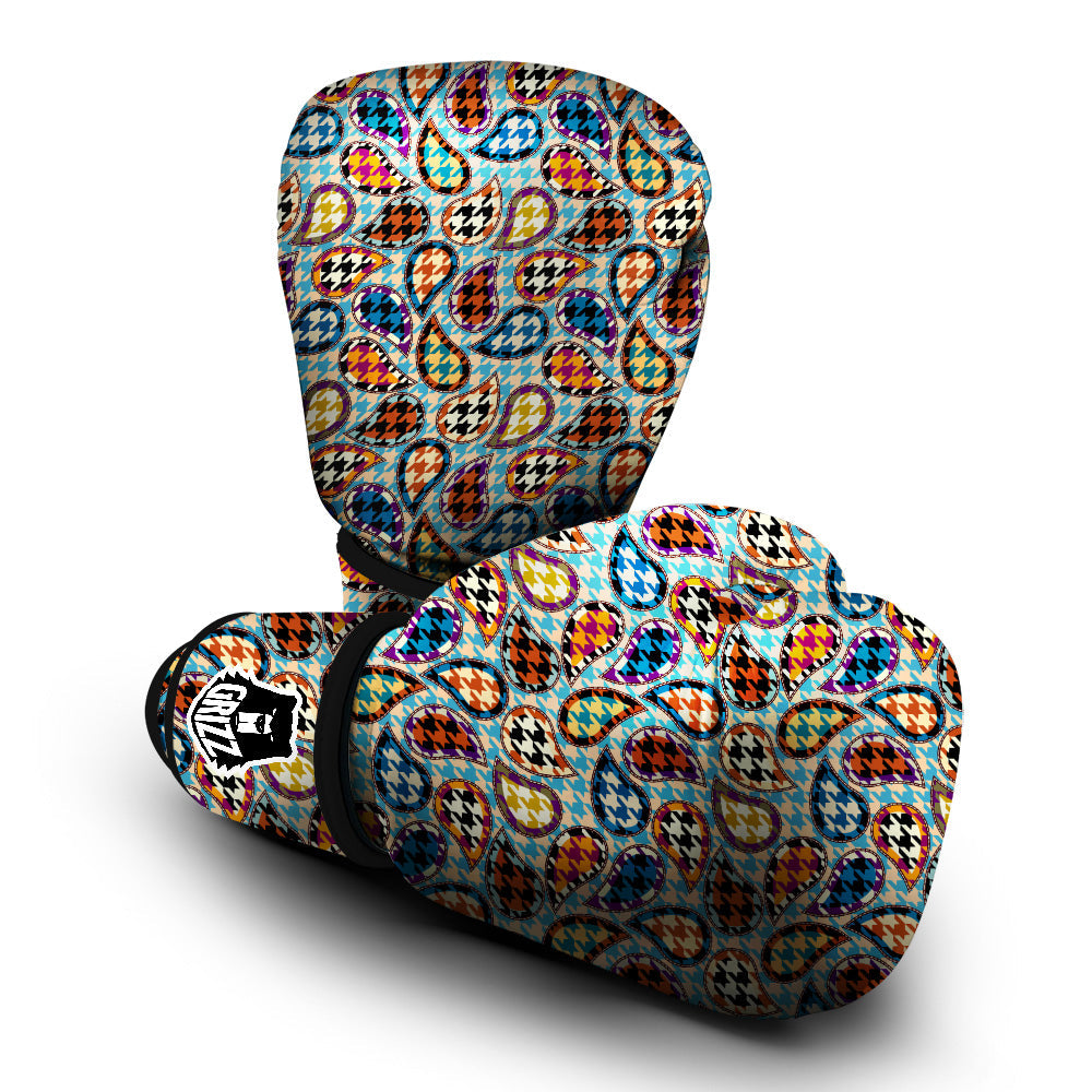 Houndstooth And Paisley Print Pattern Boxing Gloves-grizzshop