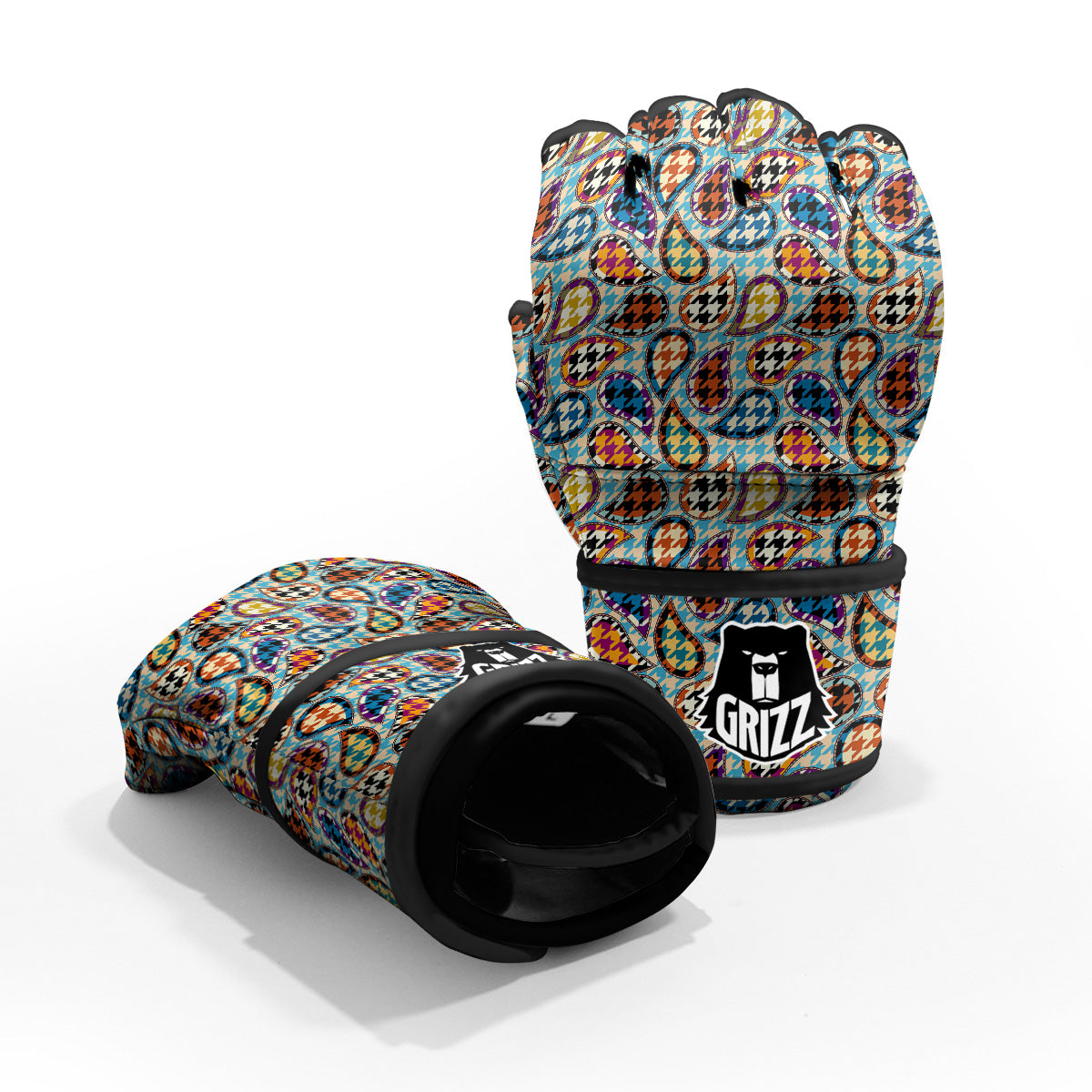 Houndstooth And Paisley Print Pattern MMA Gloves-grizzshop