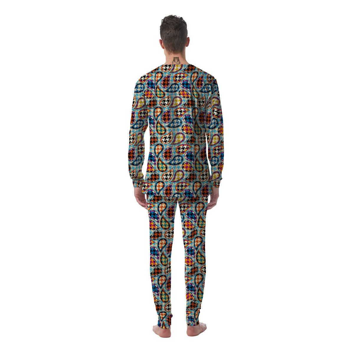 Houndstooth And Paisley Print Pattern Men's Pajamas-grizzshop