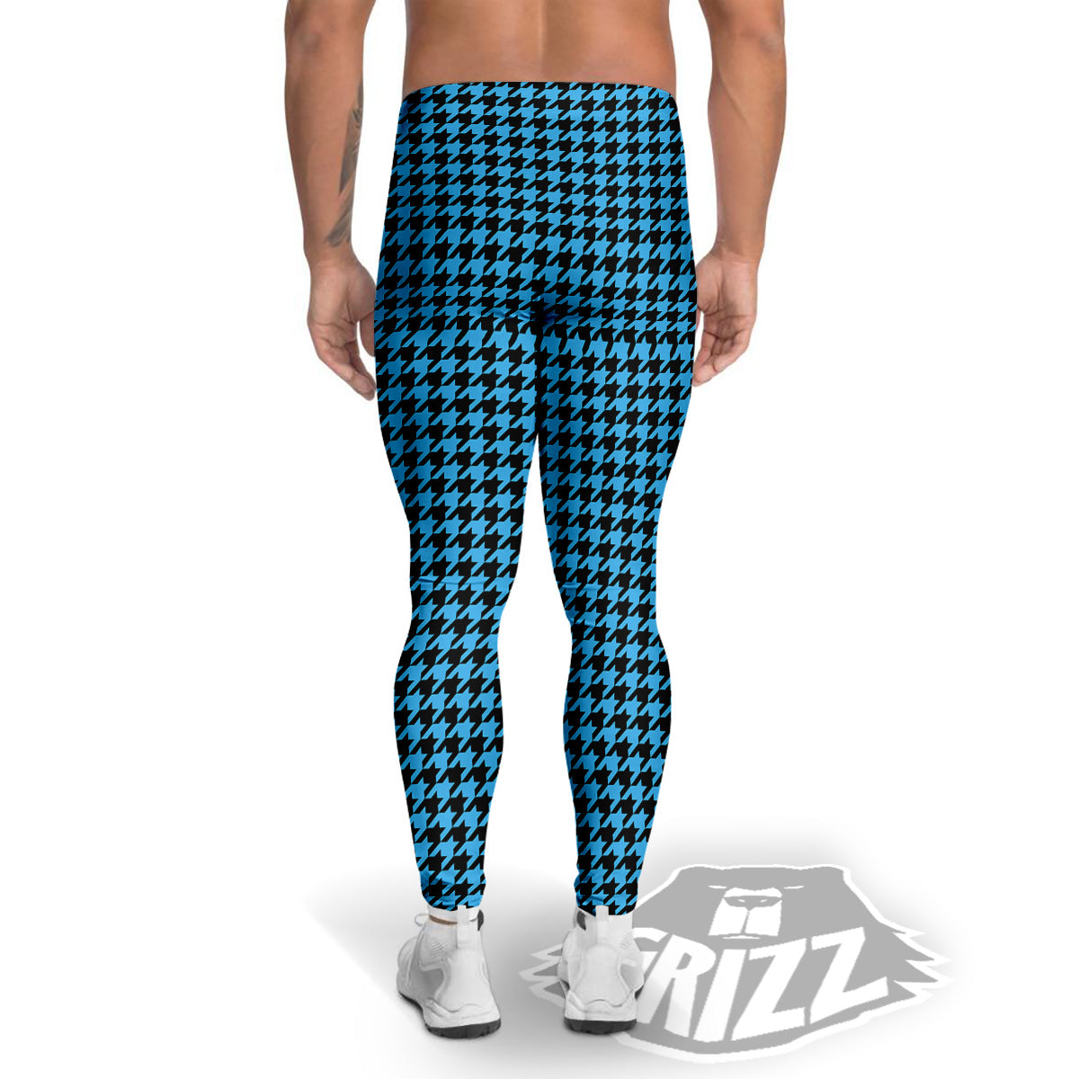 Houndstooth Black And Blue Print Men's Leggings-grizzshop
