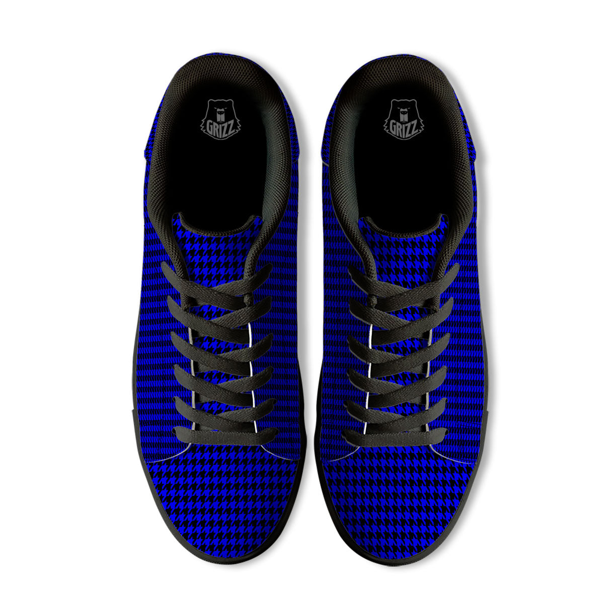 Houndstooth Black And Blue Print Pattern Black Low Top Sneakers-grizzshop