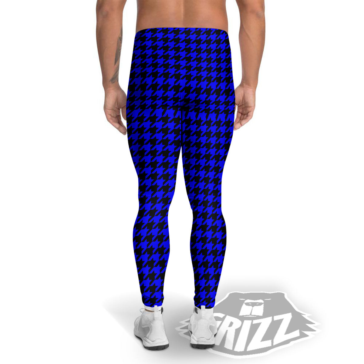 Houndstooth Black And Blue Print Pattern Men's Leggings-grizzshop
