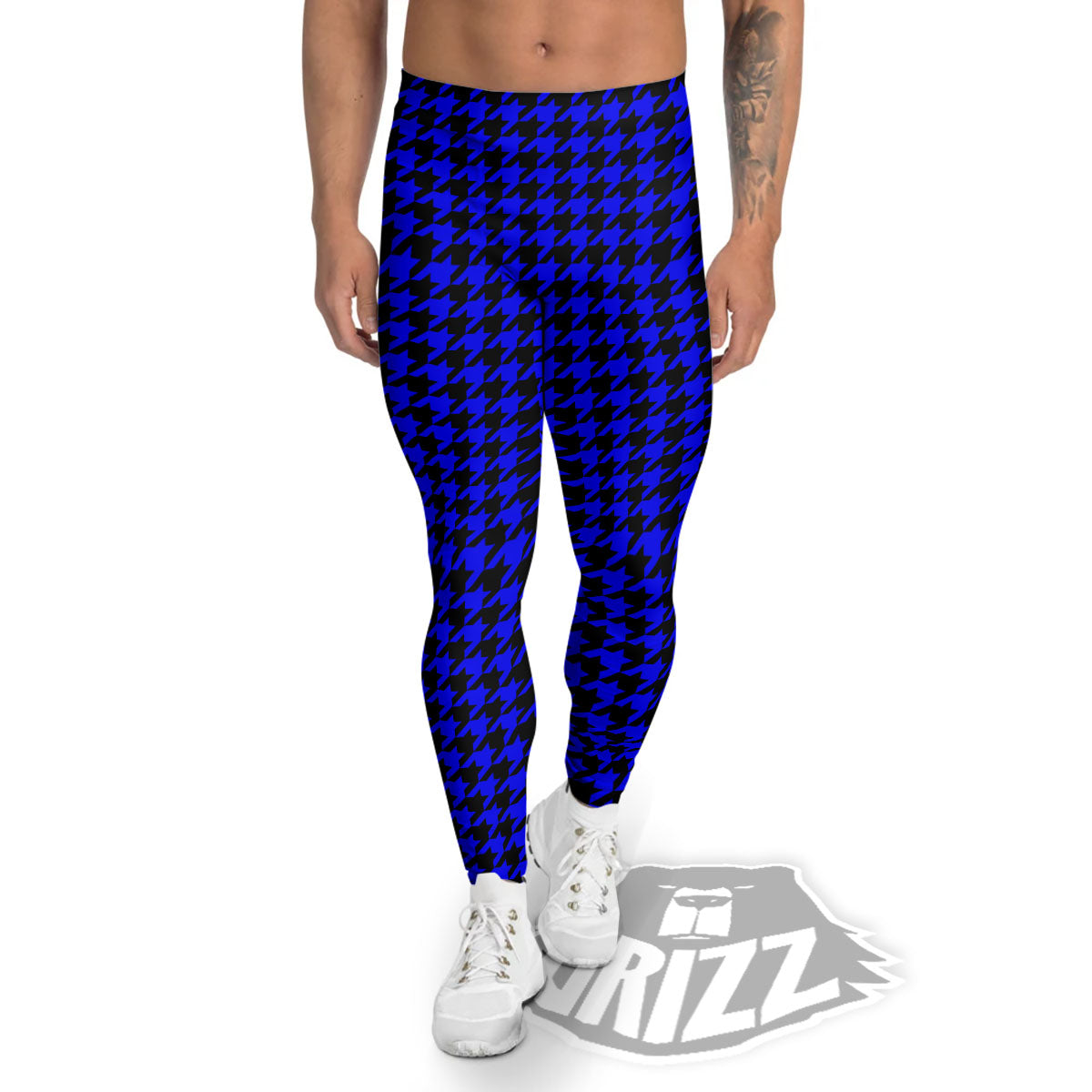 Houndstooth Black And Blue Print Pattern Men's Leggings-grizzshop