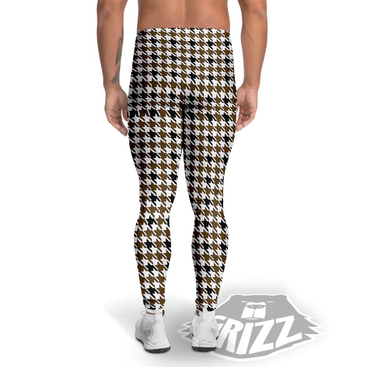 Houndstooth Black And Brown Print Men's Leggings-grizzshop