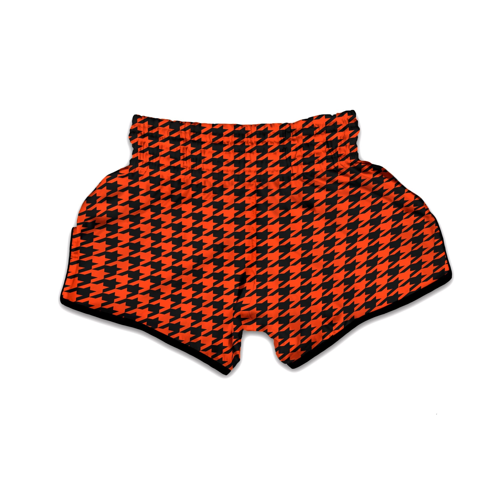 Houndstooth Black And Orange Print Muay Thai Boxing Shorts-grizzshop