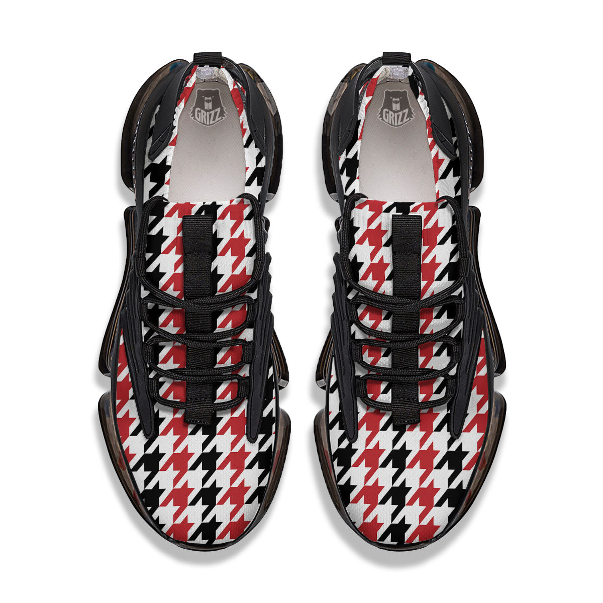 Houndstooth Black And Red Print Pattern Black Gym Shoes-grizzshop