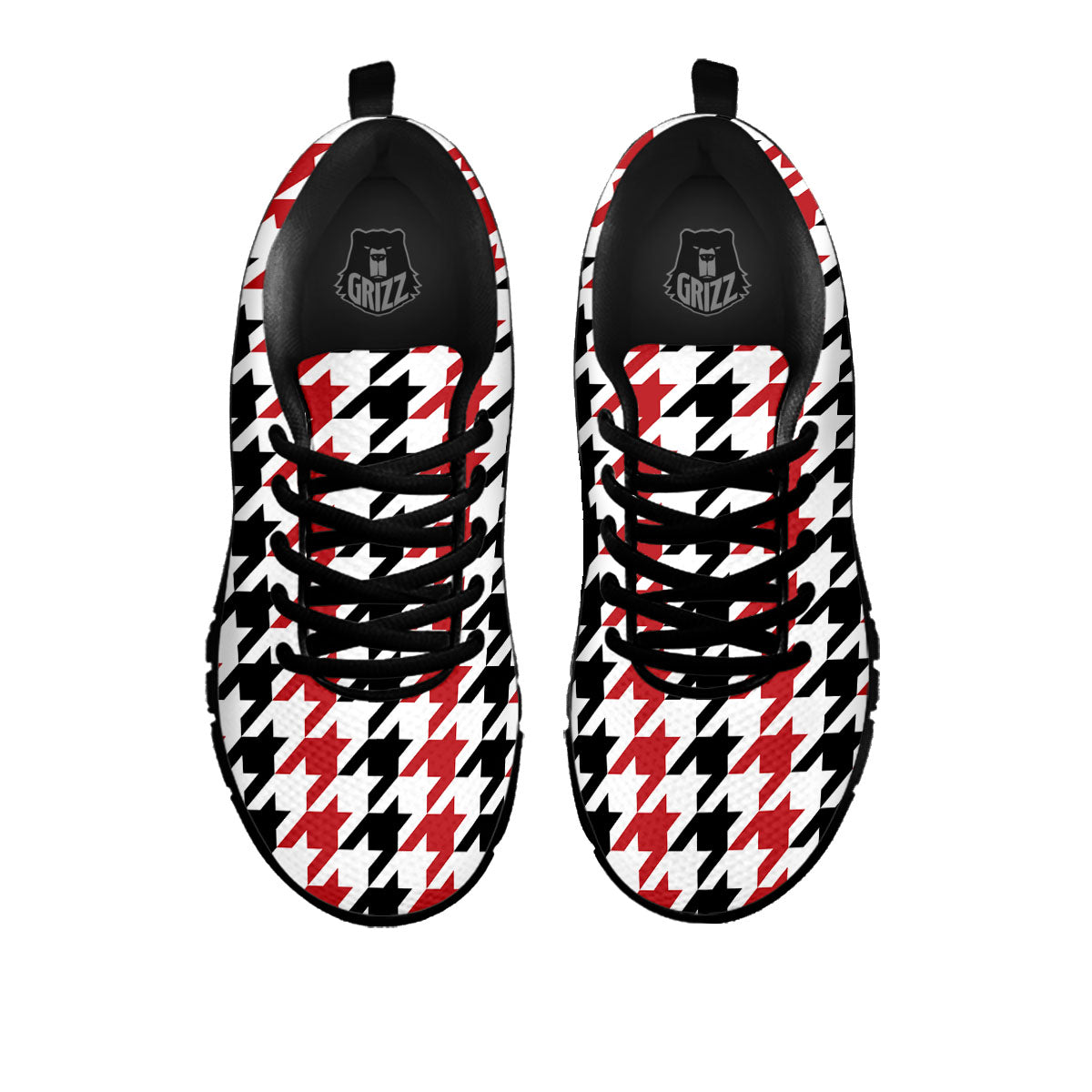 Houndstooth Black And Red Print Pattern Black Sneaker-grizzshop