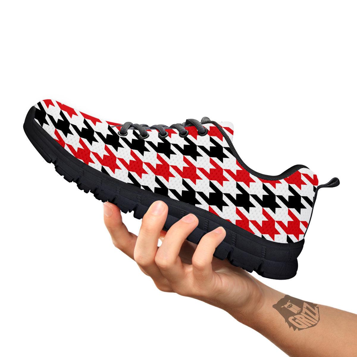 Houndstooth Black And Red Print Pattern Black Sneaker-grizzshop