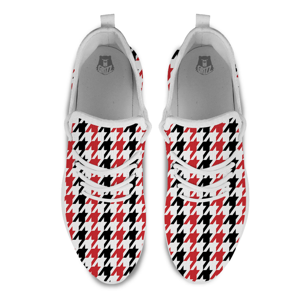 Houndstooth Black And Red Print Pattern White Athletic Shoes-grizzshop