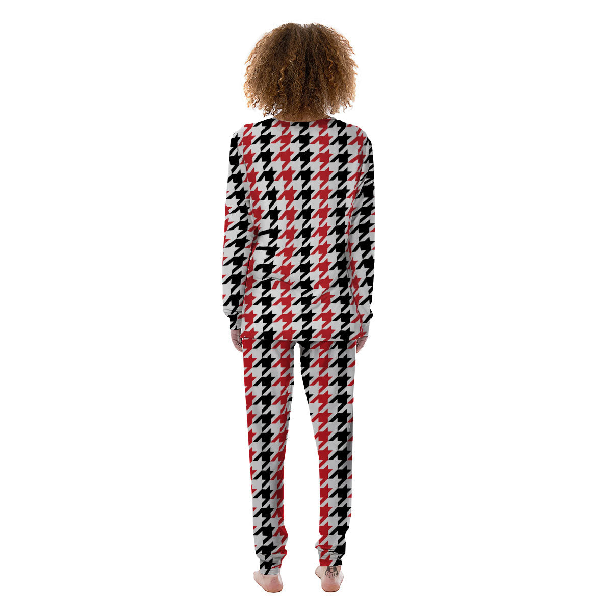 Houndstooth Black And Red Print Pattern Women's Pajamas-grizzshop