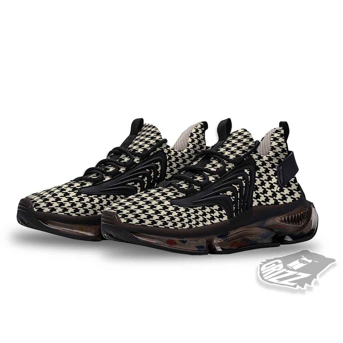 Houndstooth Black And Tan Print Pattern Black Gym Shoes-grizzshop
