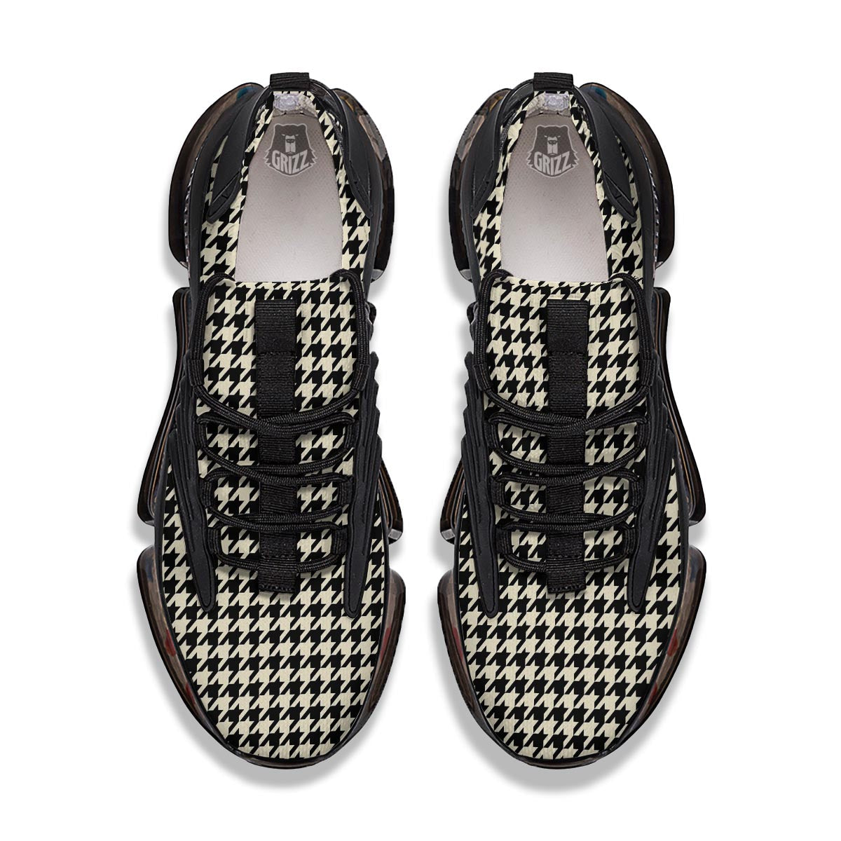 Houndstooth Black And Tan Print Pattern Black Gym Shoes-grizzshop