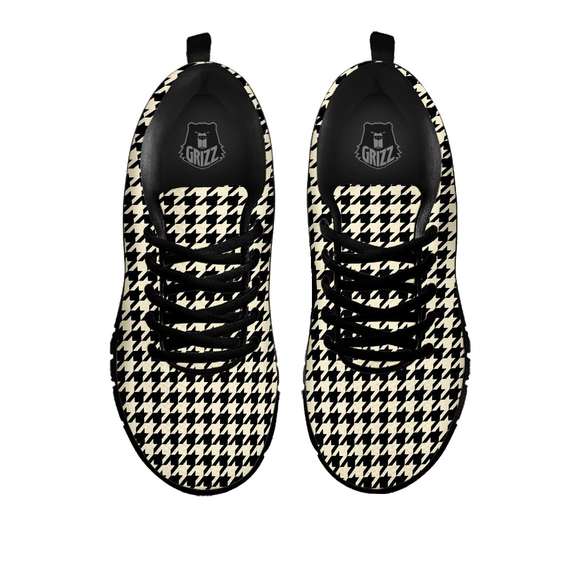 Houndstooth Black And Tan Print Pattern Black Sneaker-grizzshop