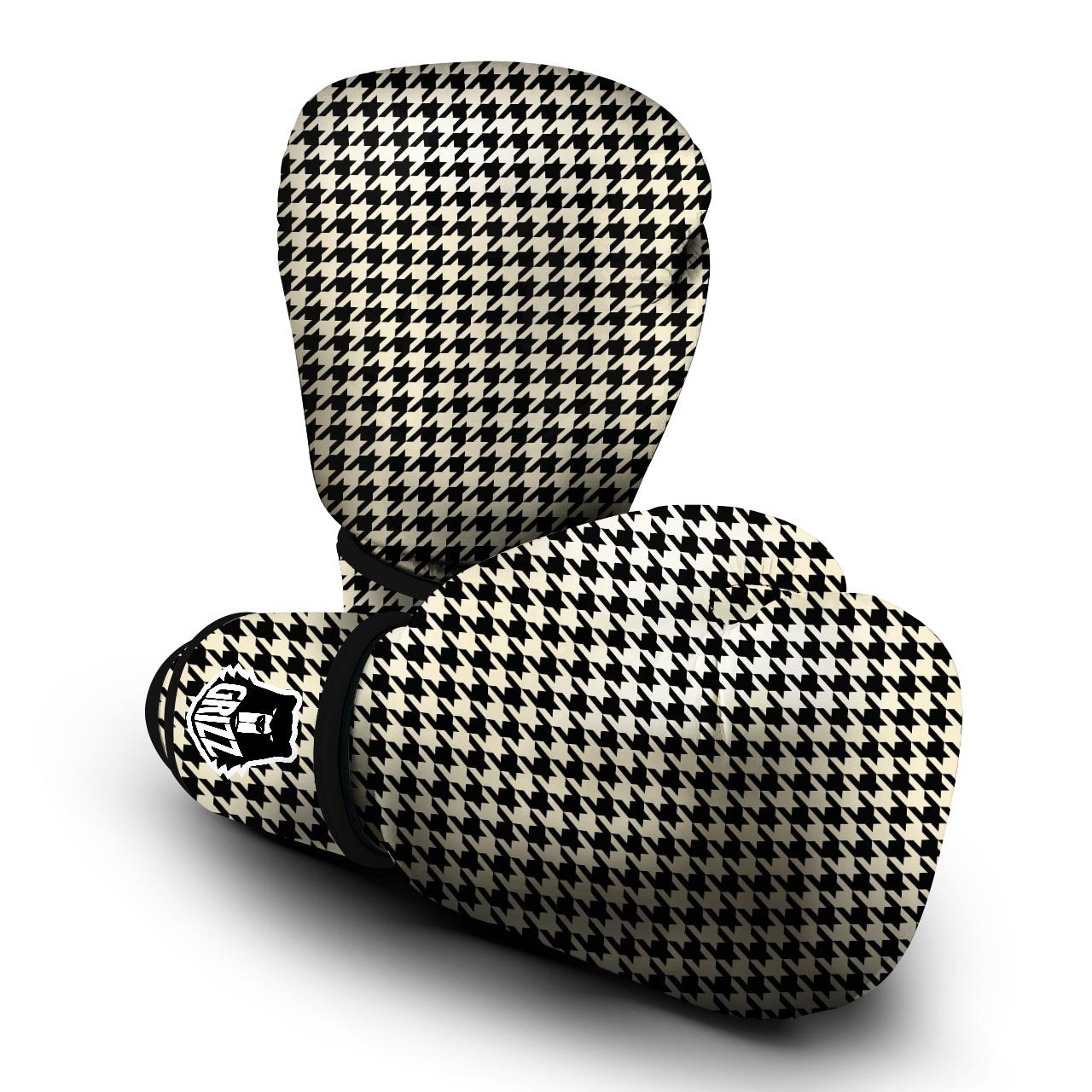 Houndstooth Black And Tan Print Pattern Boxing Gloves-grizzshop