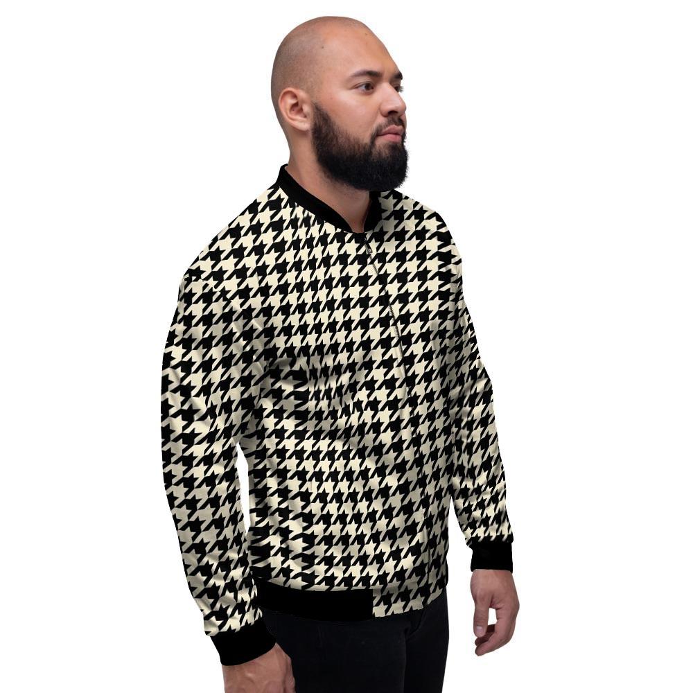 Houndstooth Black And Tan Print Pattern Men's Bomber Jacket-grizzshop