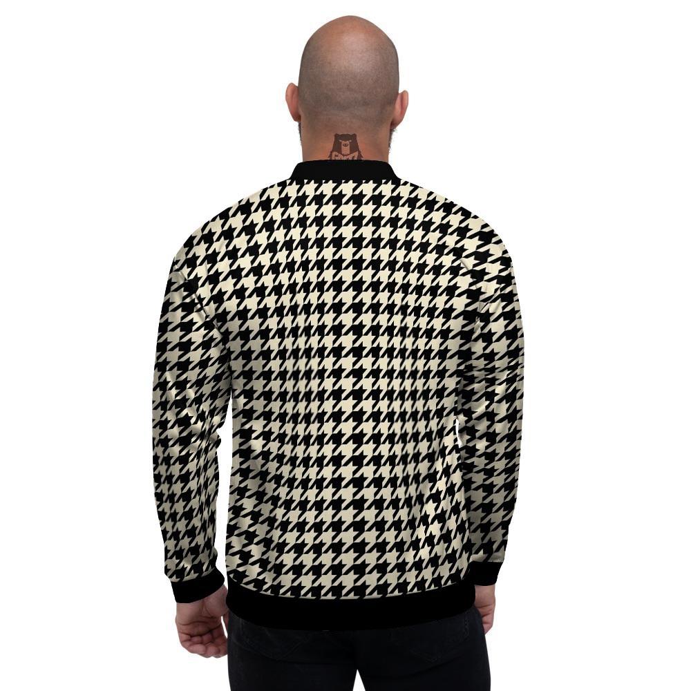 Houndstooth Black And Tan Print Pattern Men's Bomber Jacket-grizzshop