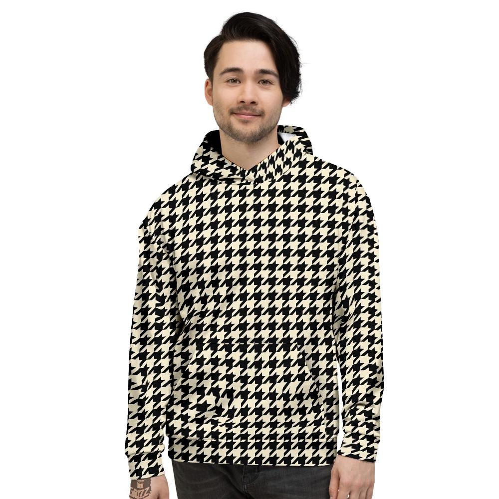 Houndstooth Black And Tan Print Pattern Men's Hoodie-grizzshop