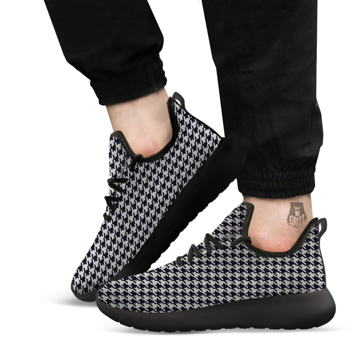 Houndstooth Black Pixel Print Pattern Black Athletic Shoes-grizzshop