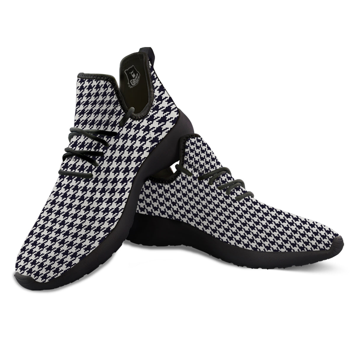 Houndstooth Black Pixel Print Pattern Black Athletic Shoes-grizzshop