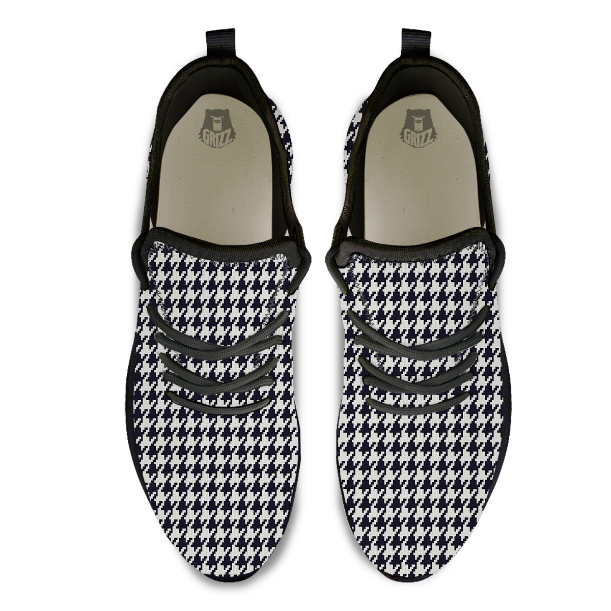 Houndstooth Black Pixel Print Pattern Black Athletic Shoes-grizzshop