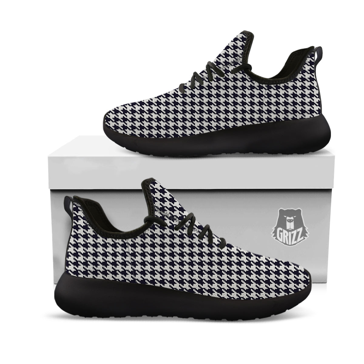 Houndstooth Black Pixel Print Pattern Black Athletic Shoes-grizzshop