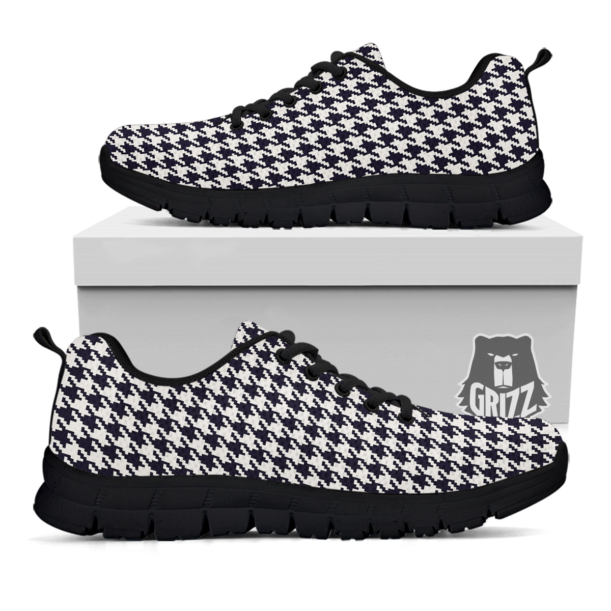 Houndstooth Black Pixel Print Pattern Black Sneaker-grizzshop
