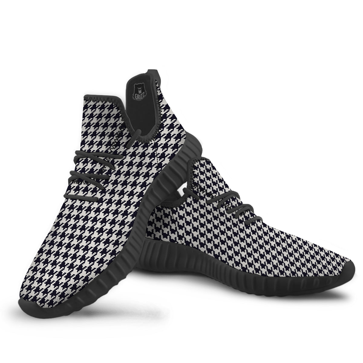 Houndstooth Black Pixel Print Pattern Black Walking Shoes-grizzshop