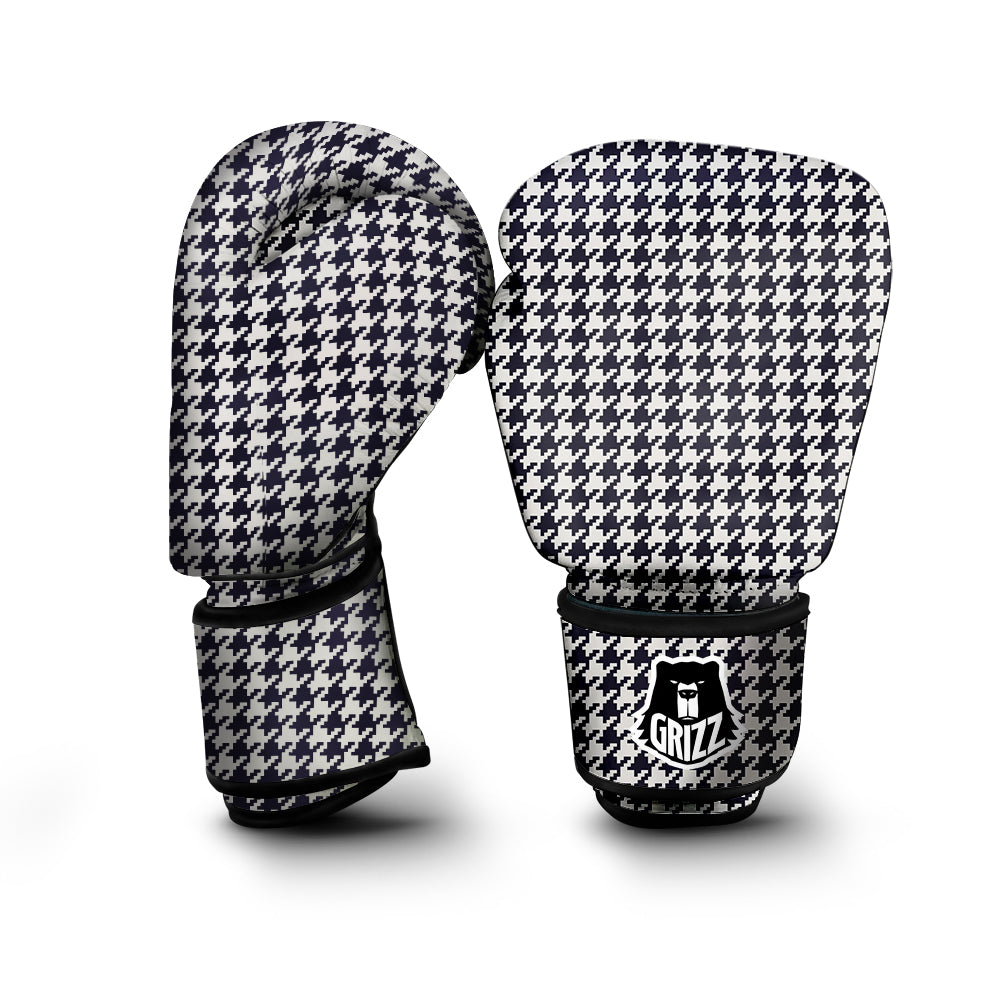 Houndstooth Black Pixel Print Pattern Boxing Gloves-grizzshop