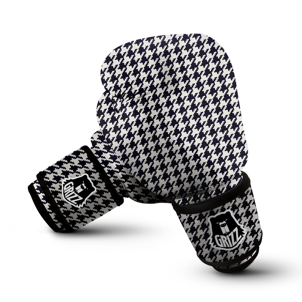 Houndstooth Black Pixel Print Pattern Boxing Gloves-grizzshop