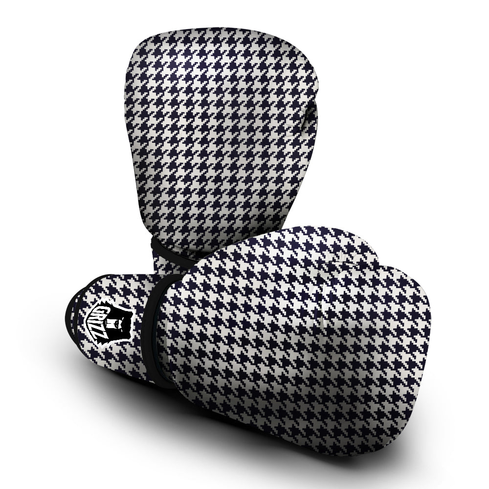 Houndstooth Black Pixel Print Pattern Boxing Gloves-grizzshop