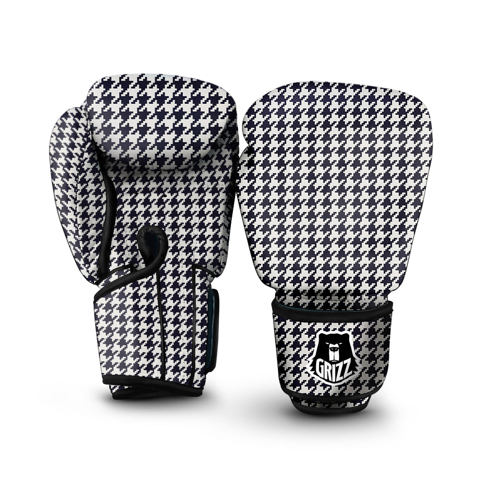 Houndstooth Black Pixel Print Pattern Boxing Gloves-grizzshop