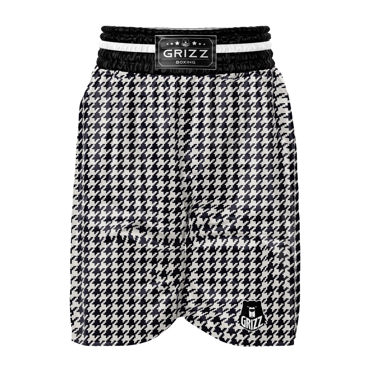 Houndstooth Black Pixel Print Pattern Boxing Shorts-grizzshop
