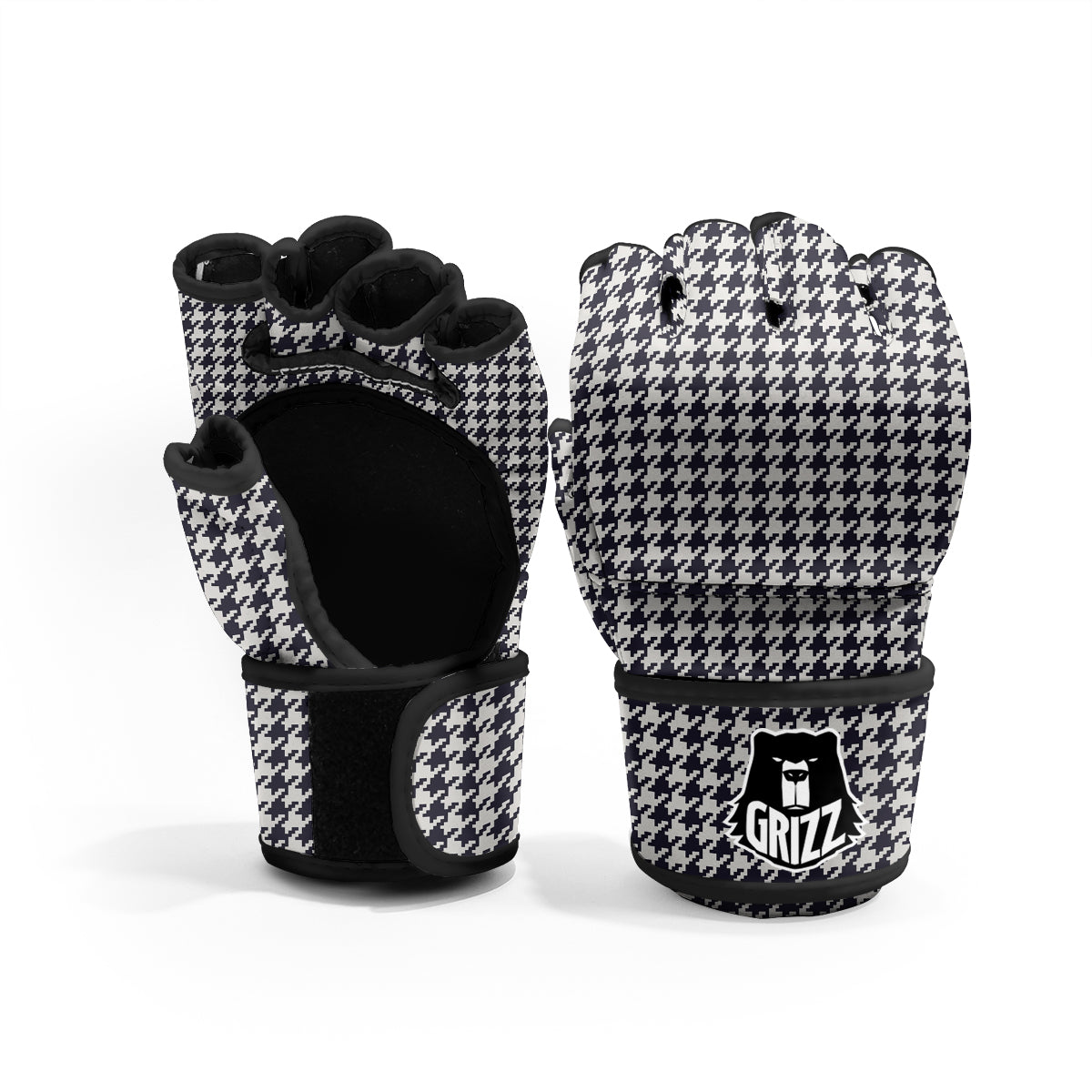 Houndstooth Black Pixel Print Pattern MMA Gloves-grizzshop