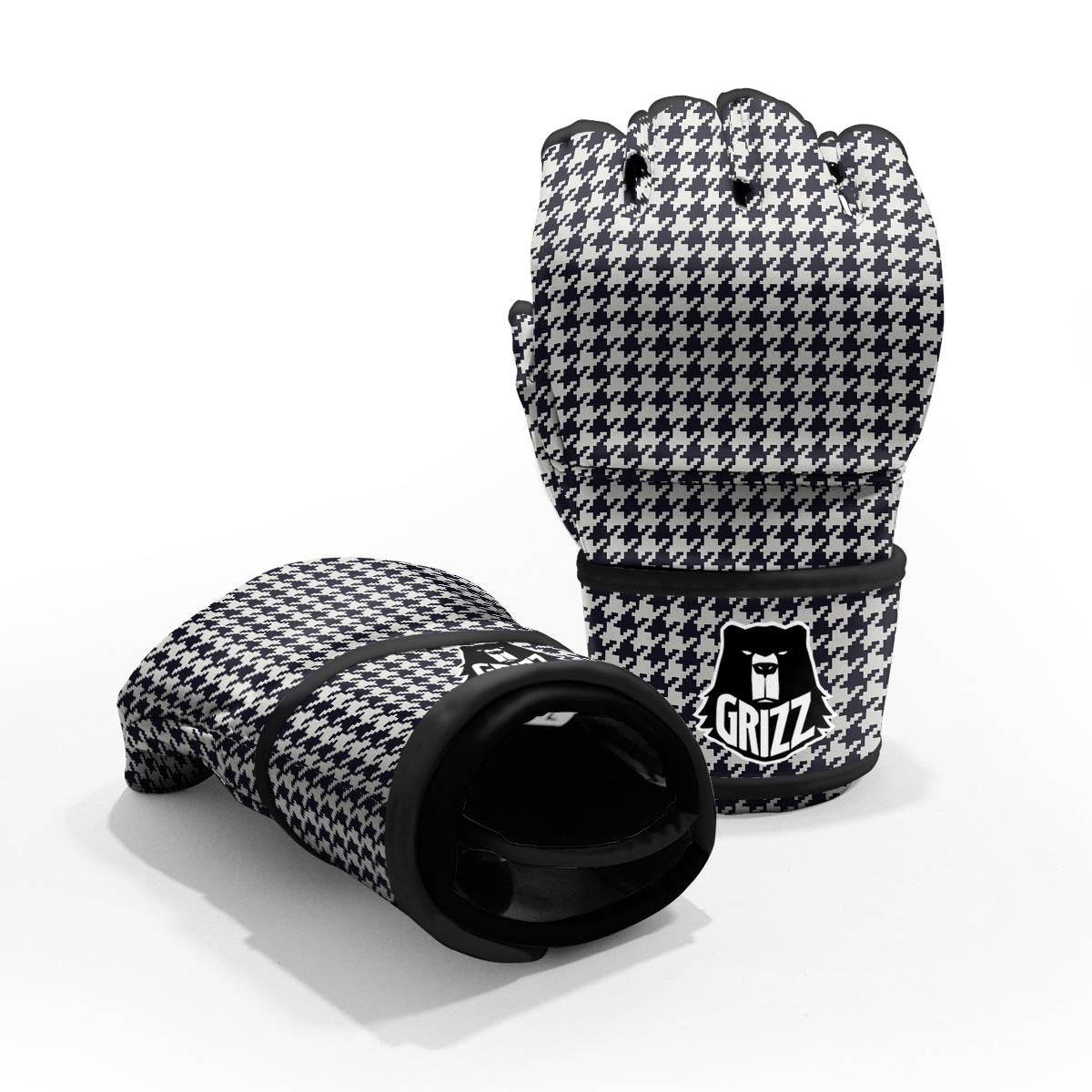 Houndstooth Black Pixel Print Pattern MMA Gloves-grizzshop